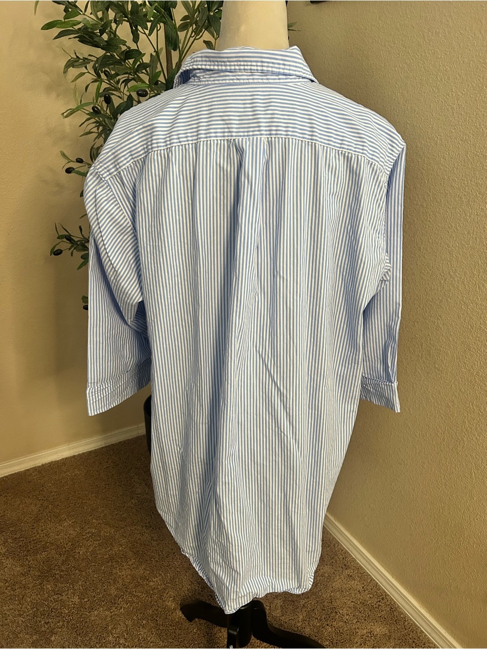 Lauren Ralph Lauren Button Up Sleep Shirt Blue White Striped Cotton Size XL - Picture 5 of 10